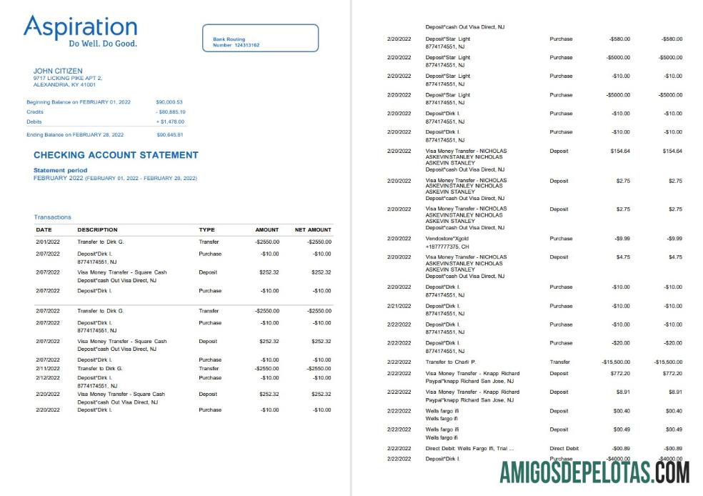 Modelo de extrato bancário de aspiração do Egito